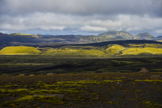 A view from the road approaching the Lakag&iacute;gar crater row, in the remote Central Highlands of Iceland.