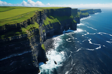 Cliffs of Moher in County Clare, Ireland. Aerial view
