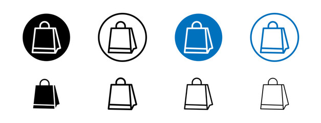 Shopping Bag Line Icon Set. Shop Gift Paper Symbol in Black and Blue Color.