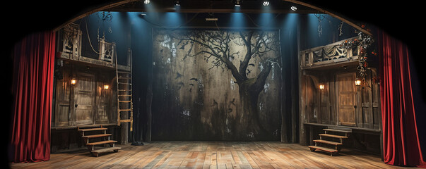 Theatrical Production Art: Set Backdrop with Ample Copy Space - obrazy, fototapety, plakaty