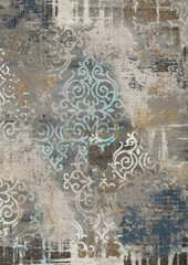 Fototapeta na wymiar Vignette Damask pattern on worn carpet.