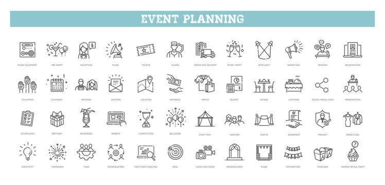 Party entertainment, event organisation and banquet icons