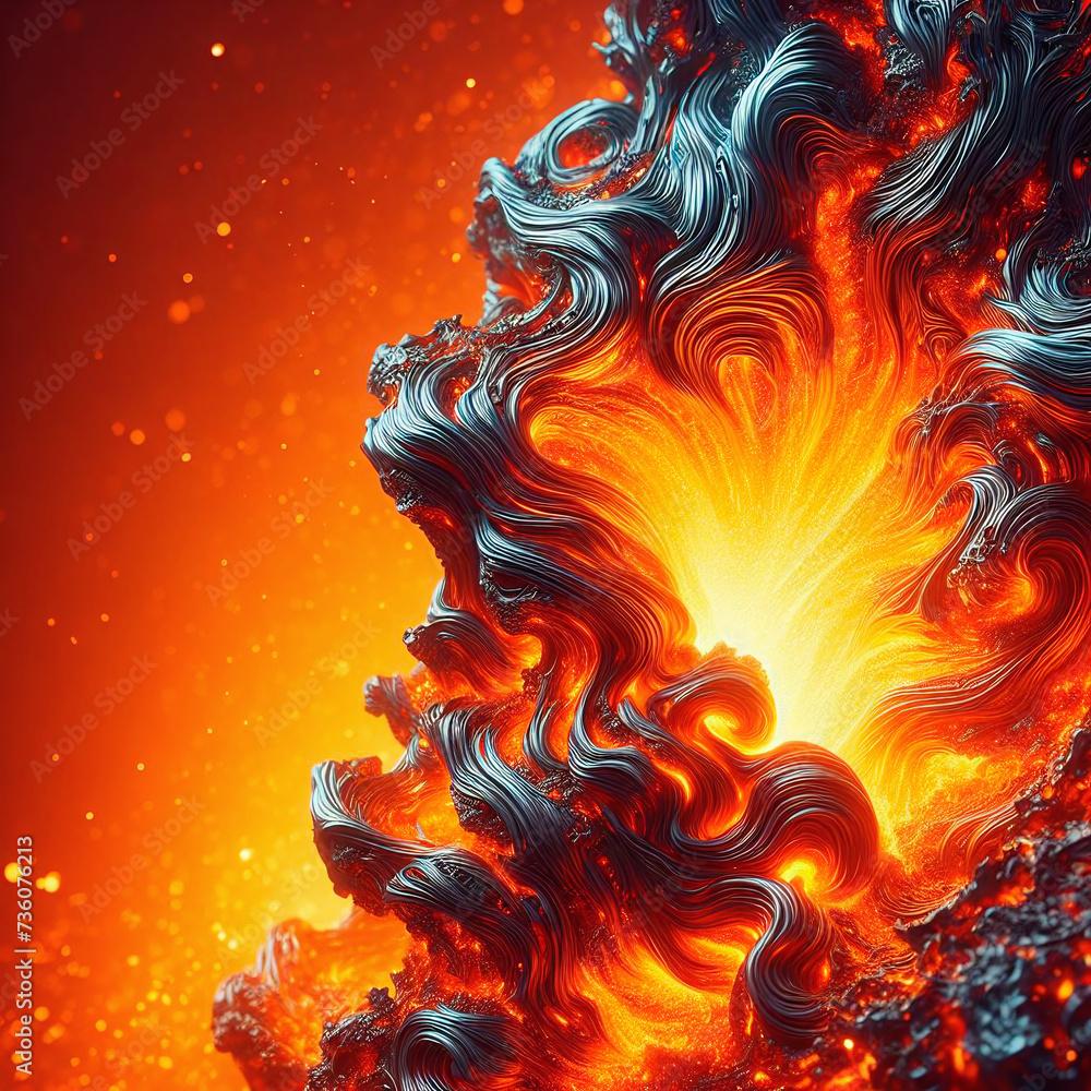 Poster burning lava. fantasy fractal texture. digital art. 3d rendering.