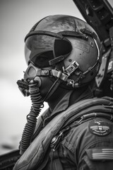 An African American Air Force pilot in full gear, preparing for takeoff, epitomizing skill and determination.