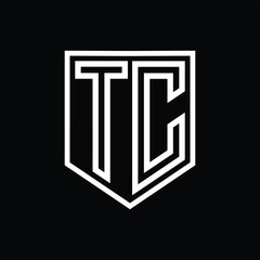 TC Letter Logo monogram shield geometric line inside shield isolated style design