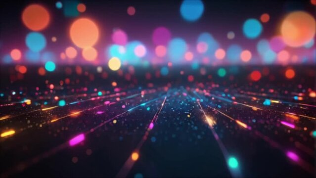 Video, holiday background. Bokeh and highlights of different colors on a dark background. AI generative.