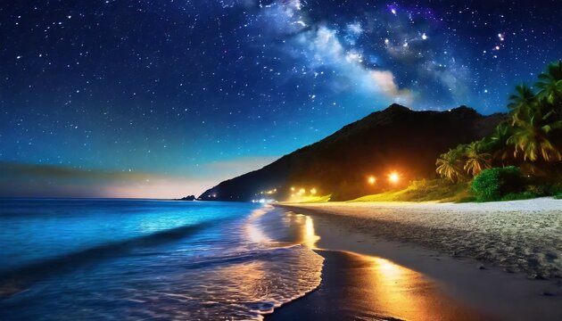 Firefly beach and beautiful night