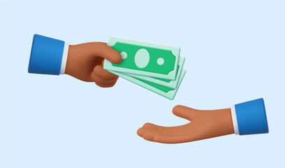 3d Cartoon character hands give and take money
