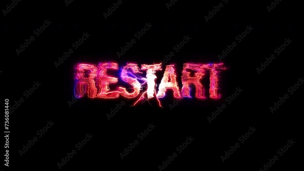 Poster restart glow pink neon abstract lightning glitch text animation on black abstract background