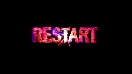 Restart glow pink neon abstract Lightning glitch text animation on black abstract background
