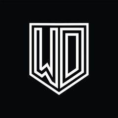 WD Letter Logo monogram shield geometric line inside shield isolated style design