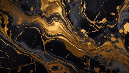 Midnight abstract black marble background art paint pattern ink texture watercolor warm gold fluid wall.