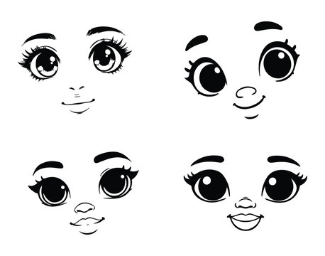 set of cute Eyes Expressions, Kawaii faces, Cute faces, cartoon eyes and mouth,set of eyes set of cartoon faces, african facial expressions, comic expressions, 