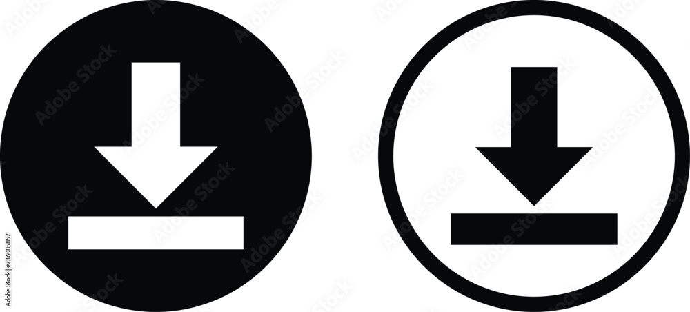 Poster download icon set in two styles . load symbol vector . save button icon