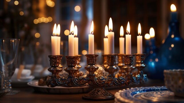 Table Adorned With Numerous Golden Candles