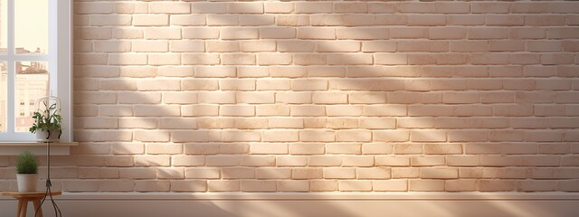 It is intended to be used as a banner, showing a wall made of light ivory colored brick with a window on one side and a potted plant in front of it.