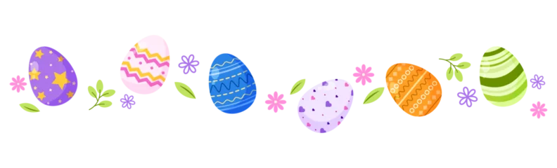Fotobehang Cute easter egg divider border decoration easter day flat illustration vector © siska_artjournal