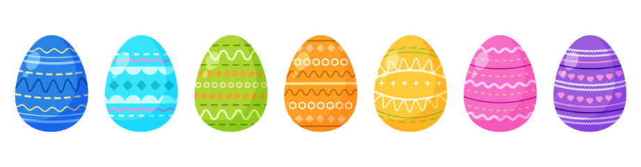 Cute colorful easter eggs with tribal pattern flat illustration vector