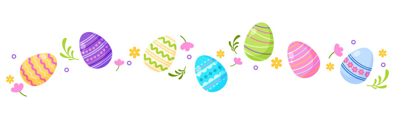 Colorful divider cute eggs easter day decoration border illustration vector