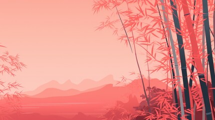 Background with bamboo forest in Salmon color.