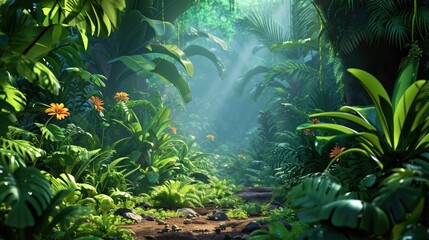 3D Rendered Background: Empty Forest Space for Kids and Animation, Jungle Theme by Generative AI