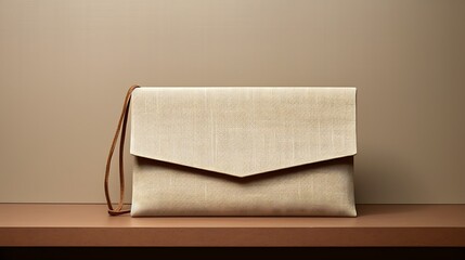 A minimalist linen clutch for women, understated craftsmanship, and a discreet snap closure, mockup, positioned against a matte clay backdrop - obrazy, fototapety, plakaty