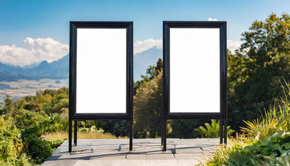 White isolated posters with black frame mockup