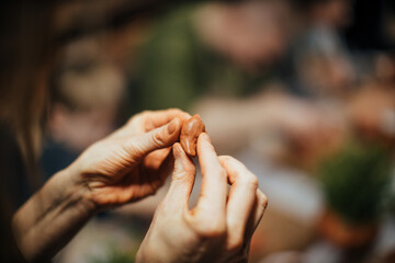 handmade clay potter making with hands