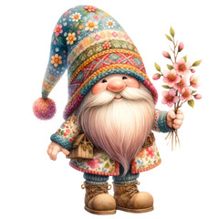 Fototapeta na wymiar Gnome Spring Seasonal Watercolor Clipart Illustration