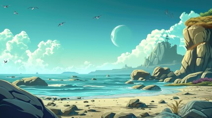 Obraz na płótnie Canvas 3D Cartoon Sea Background for Kids and Animation by Generative AI