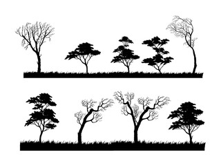 Fototapeta premium Set of variety plants and trees silhouettes vector illustration collection. Isolated on white background.