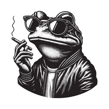 retro art frog wear sun glasses smoking vector illustration