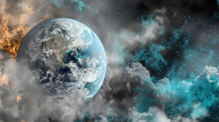 Concept illustration on global warming and climate change. The depletion of the ozone layer and its impact on Earth