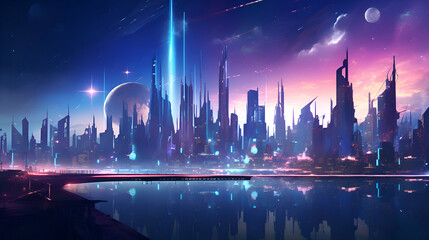 Futuristic city at night. 3d rendering. 3d illustration.