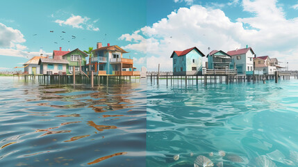 The effects of rising sea levels on coastal communities due to global warming and climate change on planet earth