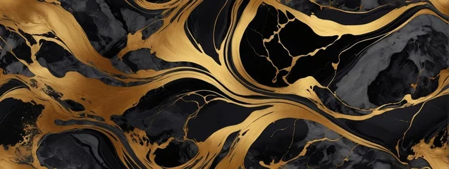 Fotobehang Topaz abstract black marble background art paint pattern ink texture watercolor matte gold fluid wall.  © xKas