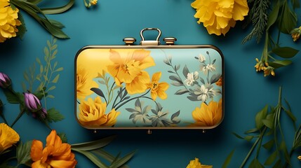 A retro floral-patterned clutch for women, artisan craftsmanship, and a vintage floral print,...