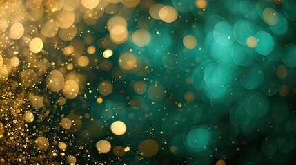 Sparkling Golden and Teal Bokeh Lights Background With Abstract Festive Feel