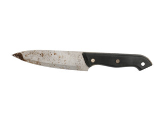 A knife with a dirty black plastic handle