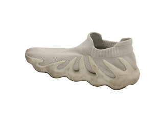 Canvas shoes with a slightly dirty plastic sole on a white background