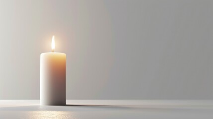 White candle on white background with a free place for text. Concept of home, spa, relaxation, meditation or festive celebration banner