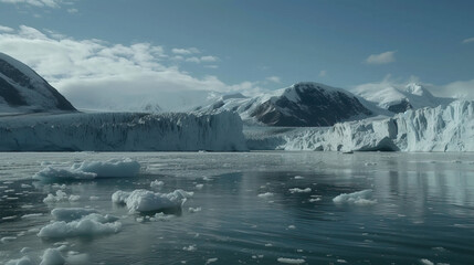 The impact of melting glaciers on a polar landscape due to global warming and climate change