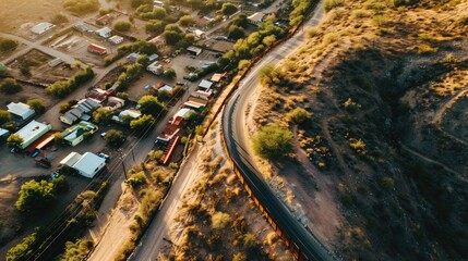 Aerial View of a Desert Town at the Mexican American Border by Generative AI