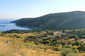 Abandoned navy base with a submarine shelter near Porto Palermo in Albania