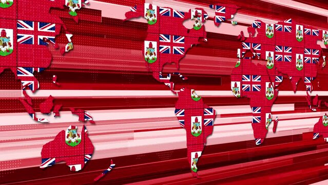 Bermuda flag breaking news earth map technology background animation