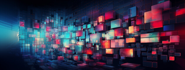 3D Cubic Wall of Glowing Screens