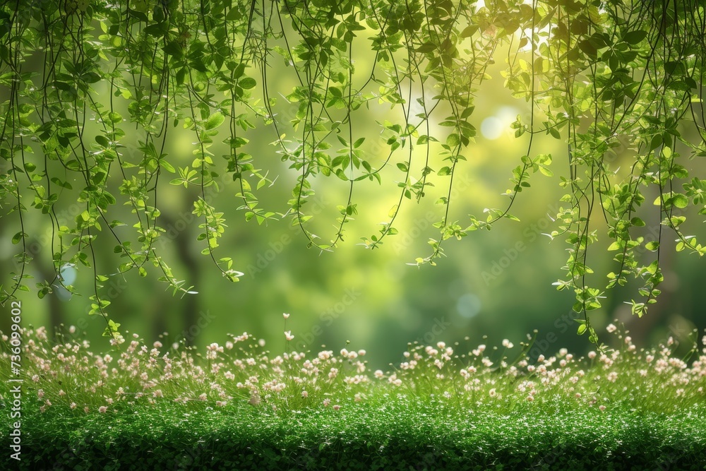 Aufkleber A captivating view of a lush green forest filled with an array of trees.