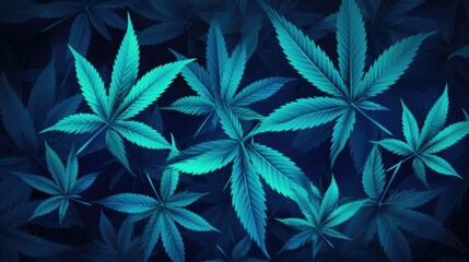  Background with Blue marijuana leaves.
