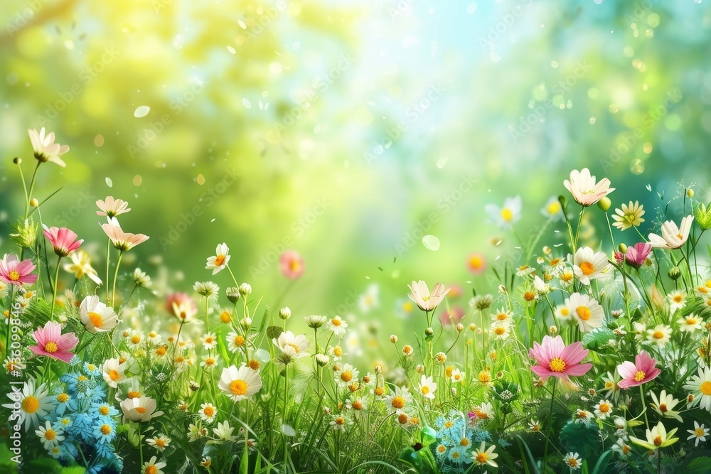 Poster a tranquil wildflower meadow comes to life with an array of colorful blooms bathed in the soft, warm