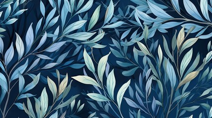 A vintage pattern design,leaves and branches,blue and green, seamless pattern